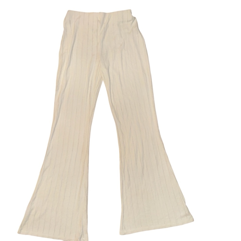RUMER Soft Rib knit Flare pants in Off White. Size Small. Boho Hippie Chic.